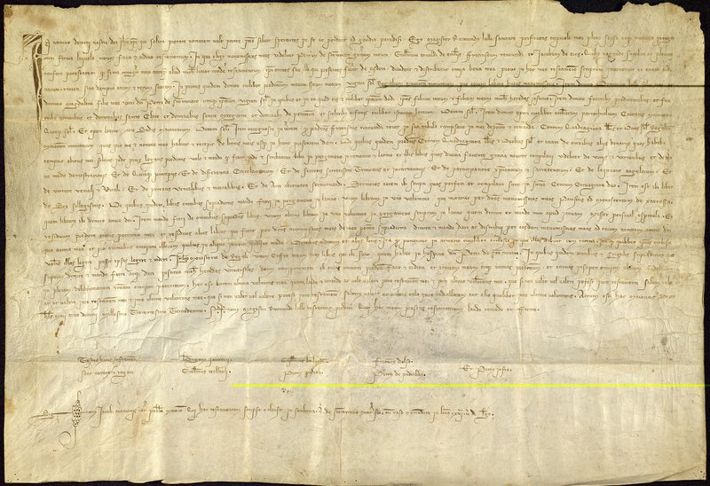 Imatge digitalitzada del testament de Ramon Llull, propietat de l' Arxiu dels Marquesos de Santa Maria de Barberà (AMSMB) del Castell de Vilassar. AHV 