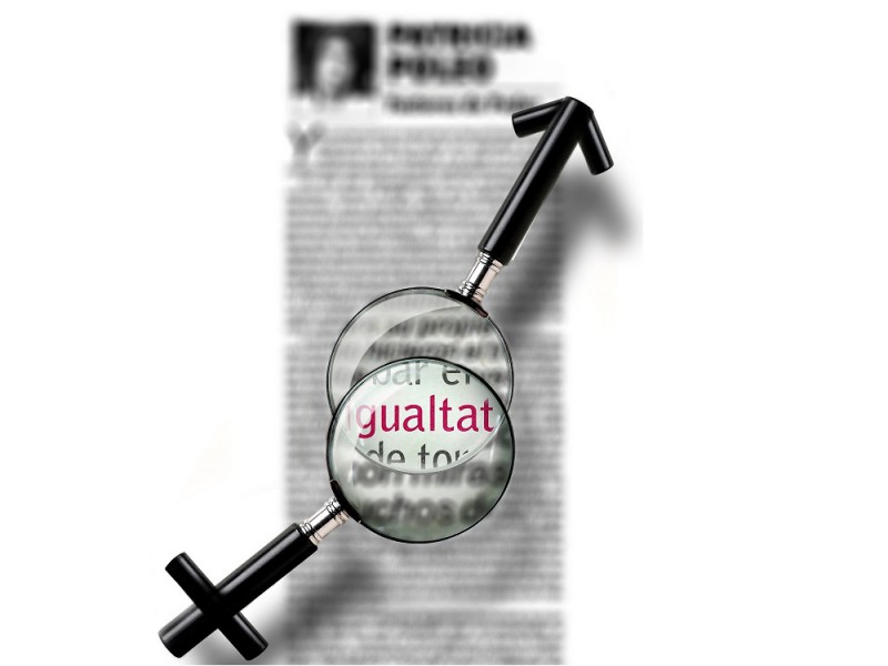 Dos lupes sobreposades que augmenten la paraula Igualtat