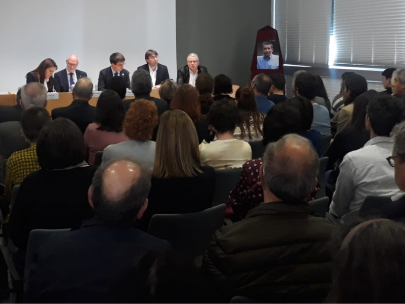 Homenatge al catedràtic Josep Guasch i Torres, amb Olga Busto, Joan Josep Carvajal, Josep Pallarès, Manuel Suàrez i Sergi Ferrer.